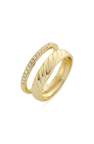Shop Covet Set Of 2 Crystal & Textured Ring Set In Gold