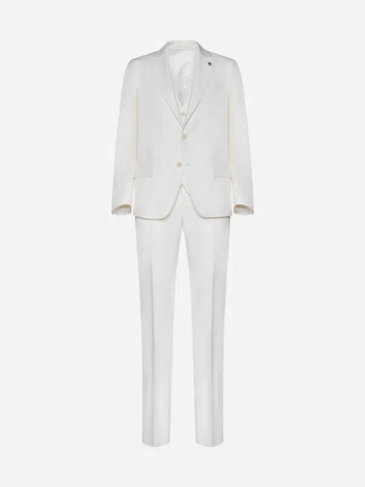 Shop Lardini Kosmo 3-pieces Wool Suit In White