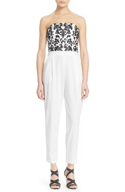 Shop Alice And Olivia 'jeri' Beaded Jumpsuit In Off White/ Black