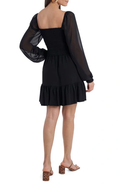 Shop 1.state Smock Bodice Ruffle Hem Long Sleeve Minidress In Rich Black