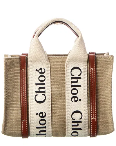 Shop Chloé Chloe Woody Mini Canvas & Leather Tote In Multi