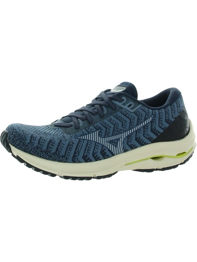 Shop Mizuno Wave Rider 24 Waveknit Mens Fitness Workout Running Shoes In Blue