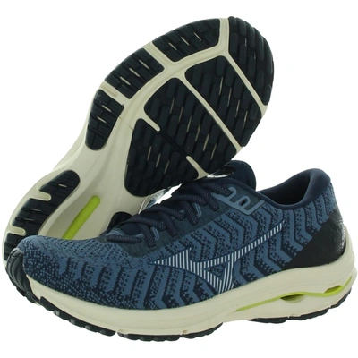 Shop Mizuno Wave Rider 24 Waveknit Mens Fitness Workout Running Shoes In Blue
