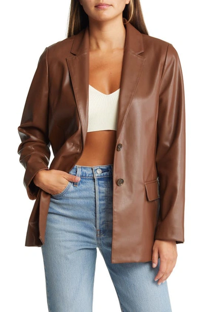 Shop Open Edit Faux Leather Blazer In Brown Pinecone