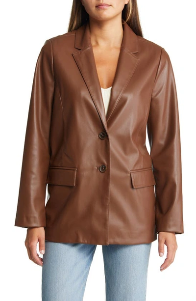 Shop Open Edit Faux Leather Blazer In Brown Pinecone