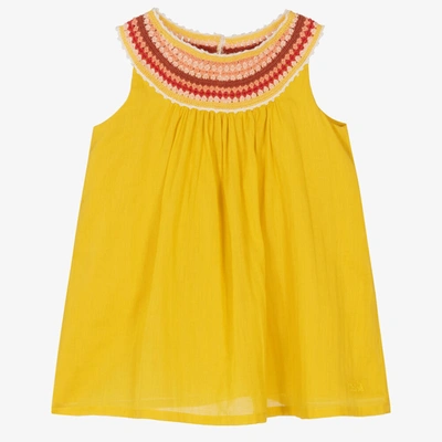 Shop Chloé Girls Yellow Cotton Macramé Dress