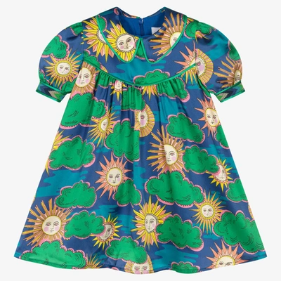 Shop Eirene Girls Blue Sun & Cloud Silk Dress