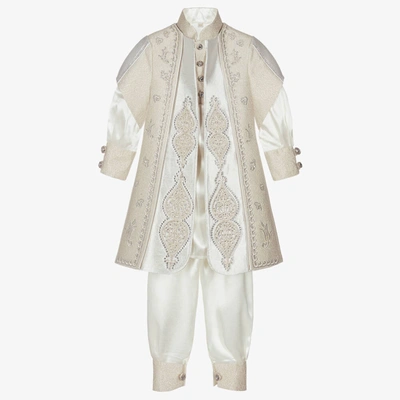 Shop Caramelo Boys Ivory & Gold Embroidered Suit