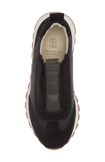 Shop Brunello Cucinelli Monili Suede & Nylon Slip-on Sneaker In C101 Black