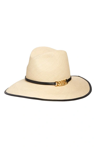 Shop Valentino Vlogo Chain Straw Hat In Ex9 Naturale/ Nero