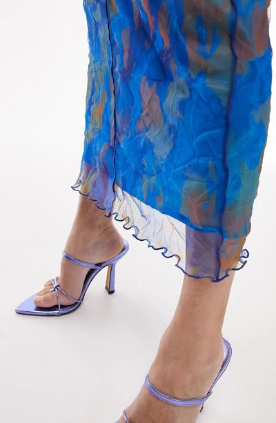 Topshop Abstract Print Mesh Midi Skirt In Medium Blue