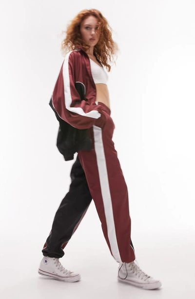 Topshop Colorblock Track Pants In Burgundy ModeSens