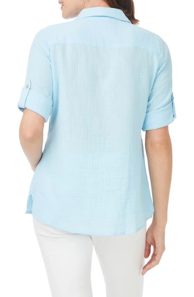 Shop Foxcroft Tamara Gauze Button-up Shirt In Baltic Blue