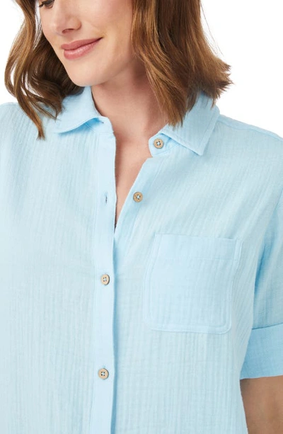 Shop Foxcroft Tamara Gauze Button-up Shirt In Baltic Blue
