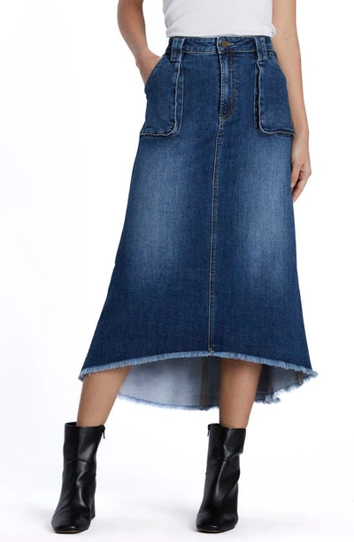 Shop Wash Lab Denim Patch Pocket Denim Midi Skirt In Jannis Blue