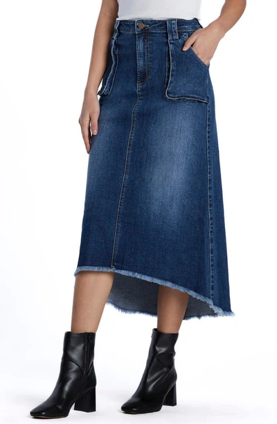 Shop Wash Lab Denim Patch Pocket Denim Midi Skirt In Jannis Blue