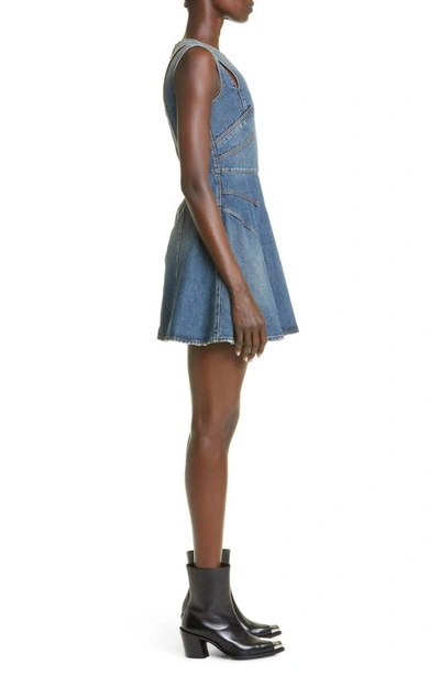 Shop Alexander Mcqueen Paneled Denim Minidress In 4251 Distressed Wash