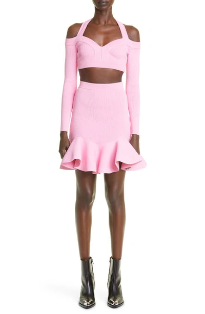 Shop Alexander Mcqueen Flounce Hem Rib Sweater Skirt In 5003 Sugar Pink