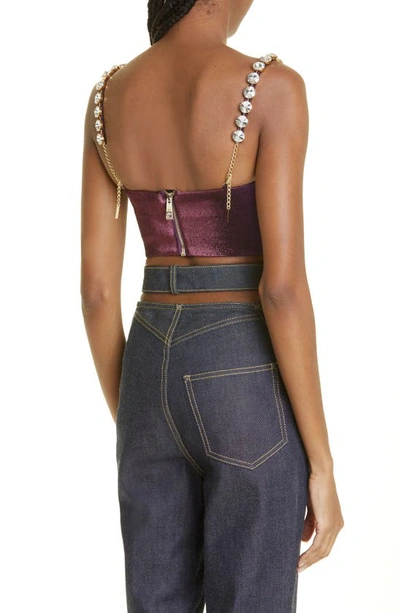 Shop Area Crystal Strap Stretch Lamé Bustier Top In Purple