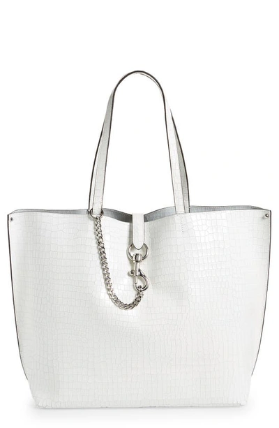 Shop Rebecca Minkoff Large Megan Soft Croc Embossed Leather Tote In Optic White