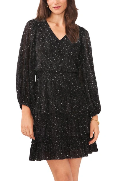 Shop Vince Camuto Tiered Metallic Long Sleeve Dress In Black