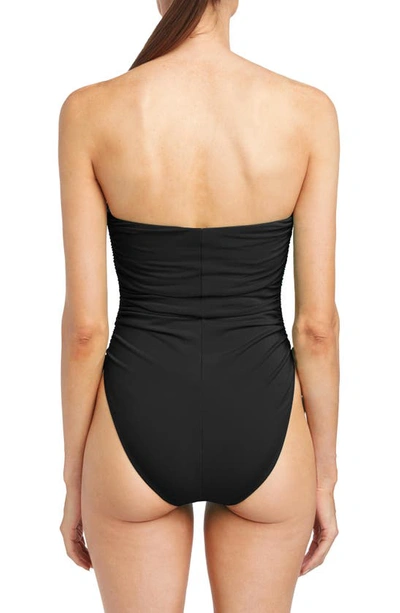 Shop Robin Piccone Aubrey Strapless Cinched One-piece Swimsuit In Black