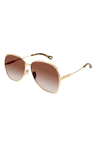 Shop Chloé 60mm Aviator Sunglasses In Gold 2