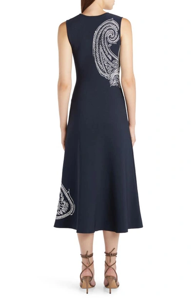 Shop Etro Paisley Jacquard Sleeveless Midi Dress In Navy