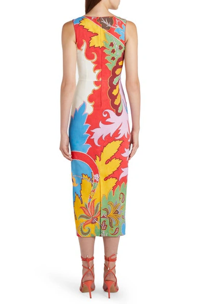 Shop Etro Floral Paisley Scoop Neck Stretch Cotton Sheath Dress In Red