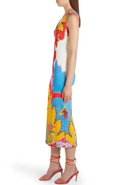 Shop Etro Floral Paisley Scoop Neck Stretch Cotton Sheath Dress In Red
