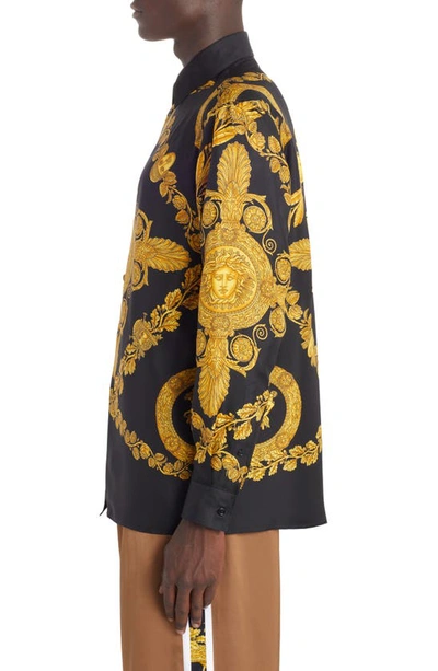 ModeSens Versace | Heritage Print Silk Twill In Shirt Nero