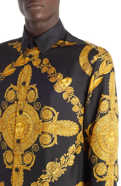 Shop Versace Heritage Fit Barocco Print Silk Button-up Shirt In Black/ Gold