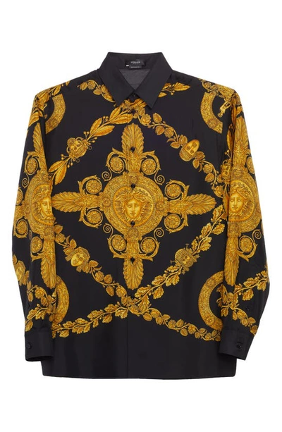 Versace Heritage Print Silk Twill Shirt In Nero | ModeSens