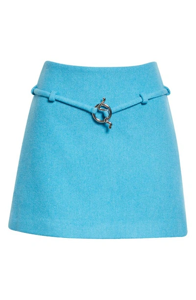 Shop Ganni Recycled Wool Blend Twill Miniskirt In Blue Curacao
