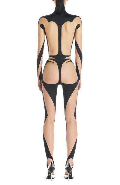 Shop Mugler Rodeo Illusion Inset Long Sleeve Bodysuit In Black Nude 1