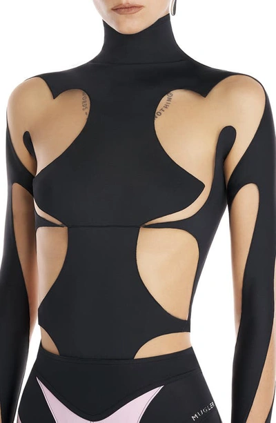 Shop Mugler Rodeo Illusion Inset Long Sleeve Bodysuit In Black Nude 1