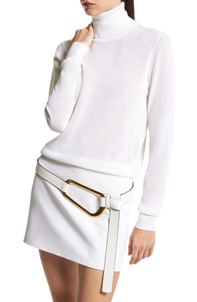 Shop Michael Kors Collection Joan Turtleneck Tulle Knit Sweater In Optic White