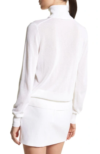 Shop Michael Kors Joan Turtleneck Tulle Knit Sweater In Optic White