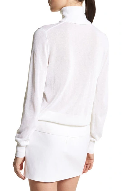 Michael Kors Joan Turtleneck Tulle Knit Sweater In Optic White