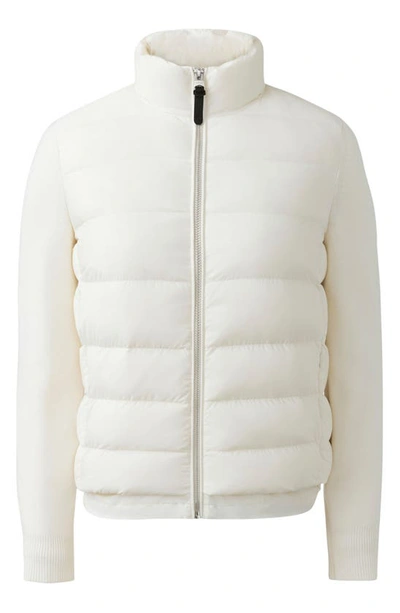 Shop Mackage Oceane Knit Sleeve 800 Fill Power Down Puffer Jacket In Cream