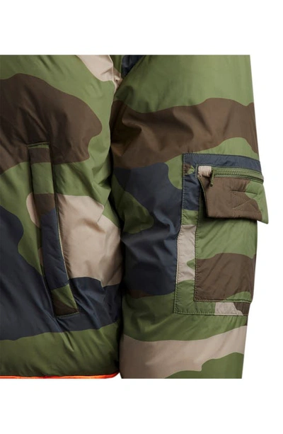 Shop Adidas X Ivy Park Reversible Puffer Jacket In Camo Print / Solar Orange