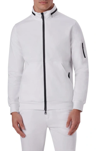 Shop Bugatchi Cotton Blend Zip-up Knit Jacket In White