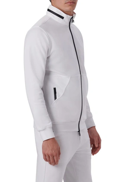 Shop Bugatchi Cotton Blend Zip-up Knit Jacket In White