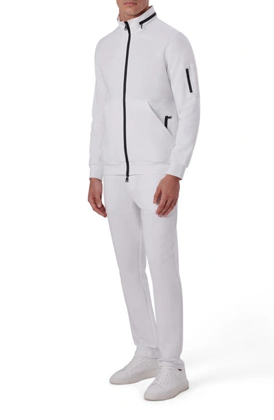 Shop Bugatchi Cotton Blend Zip-up Knit Jacket In White