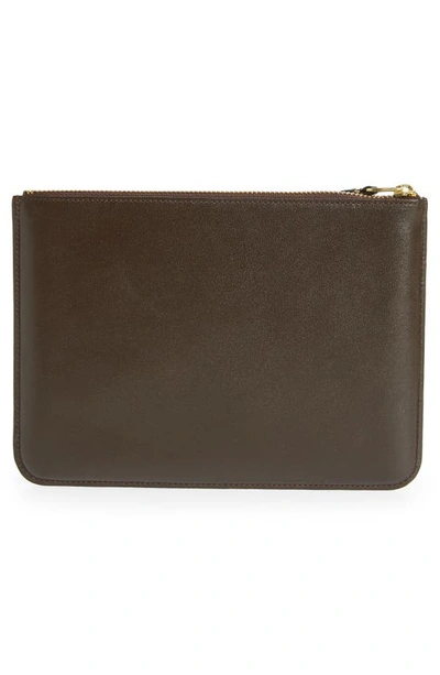 Comme Des Garçons Outside Pocket Leather Zip Pouch In Brown