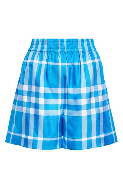 Shop Burberry Tawney Check Silk Shorts In Vivid Blue Ip Check