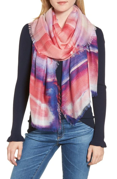 Shop Nordstrom Eyelash Trim Print Cashmere & Silk Wrap In Purple Artist Landscape