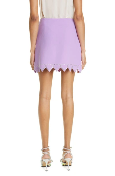 Shop Mach & Mach Hot Fix Crystal Heart Trim Wool Miniskirt In Lavender