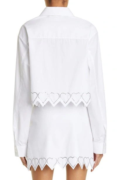 Shop Mach & Mach Crystal Heart Trim Crop Cotton Button-up Shirt In White