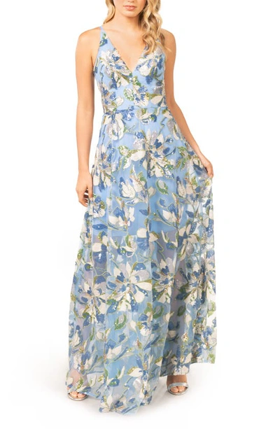 Shop Dress The Population Ariyah Floral Sequin Gown In Sky Blue Multi
